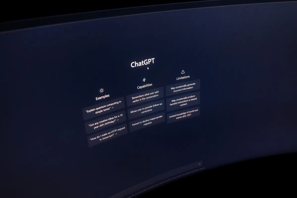 Interface d'intelligence artificielle générative avec des instructions et des réponses affichées à l'écran