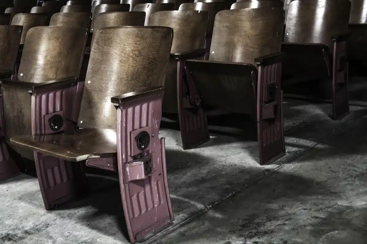 Public quittant une séance de film d'horreur
